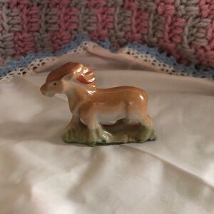Small Ceramic Horse Figurine in Warm Brown and Green